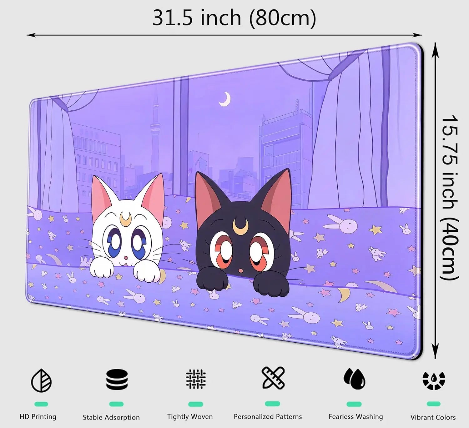 Pastel Purple Desk Mat Kawaii Cat Patterns