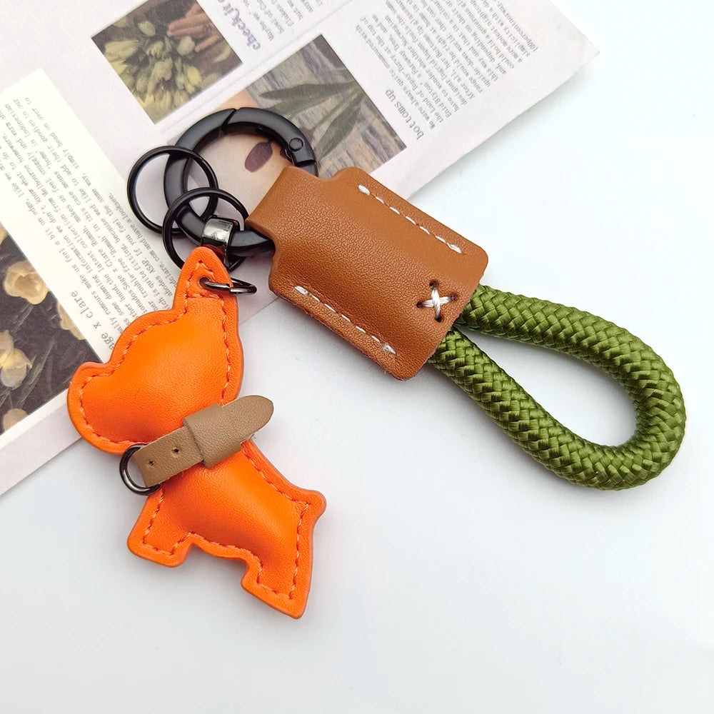 Leather Lanyard Keychain Creative Method Fighting Dog Puppies Custom Text Logo Animal Bag Pendant High-end Car Keyring Gift
