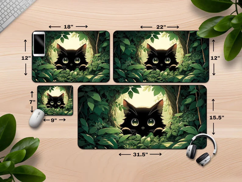 Cute Black Cat  Kawaii Peeking Through Leaves