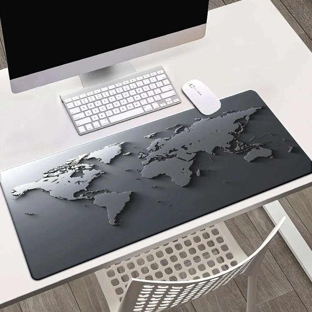 Grey World Map Desk Mat HD Multifunctional