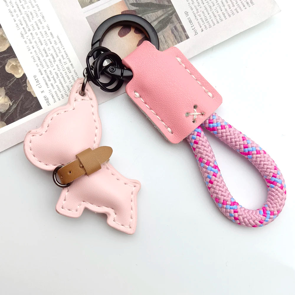 Leather Lanyard Keychain Creative Method Fighting Dog Puppies Custom Text Logo Animal Bag Pendant High-end Car Keyring Gift