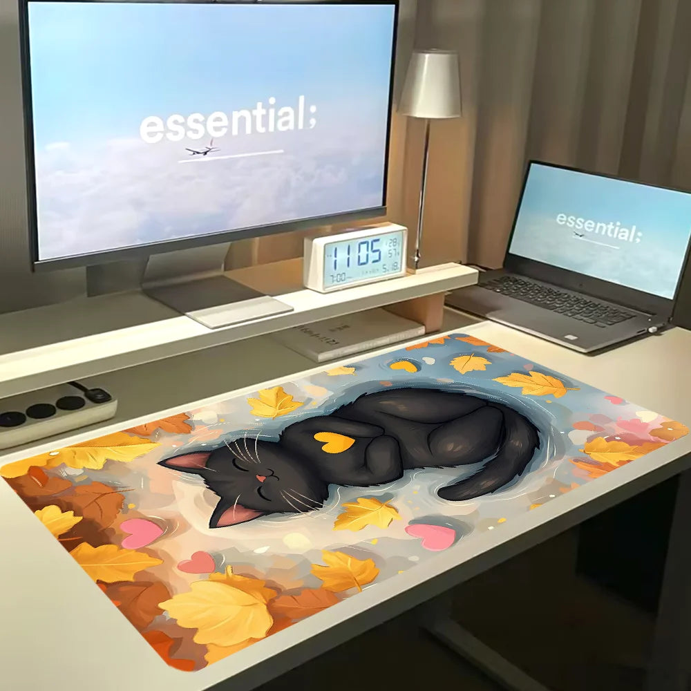 Cartoon Black Cat Art Desk