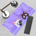 Pastel Purple Desk Mat Kawaii Cat Patterns