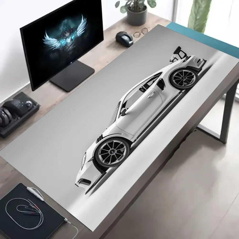 White Sports car Mouse Pad