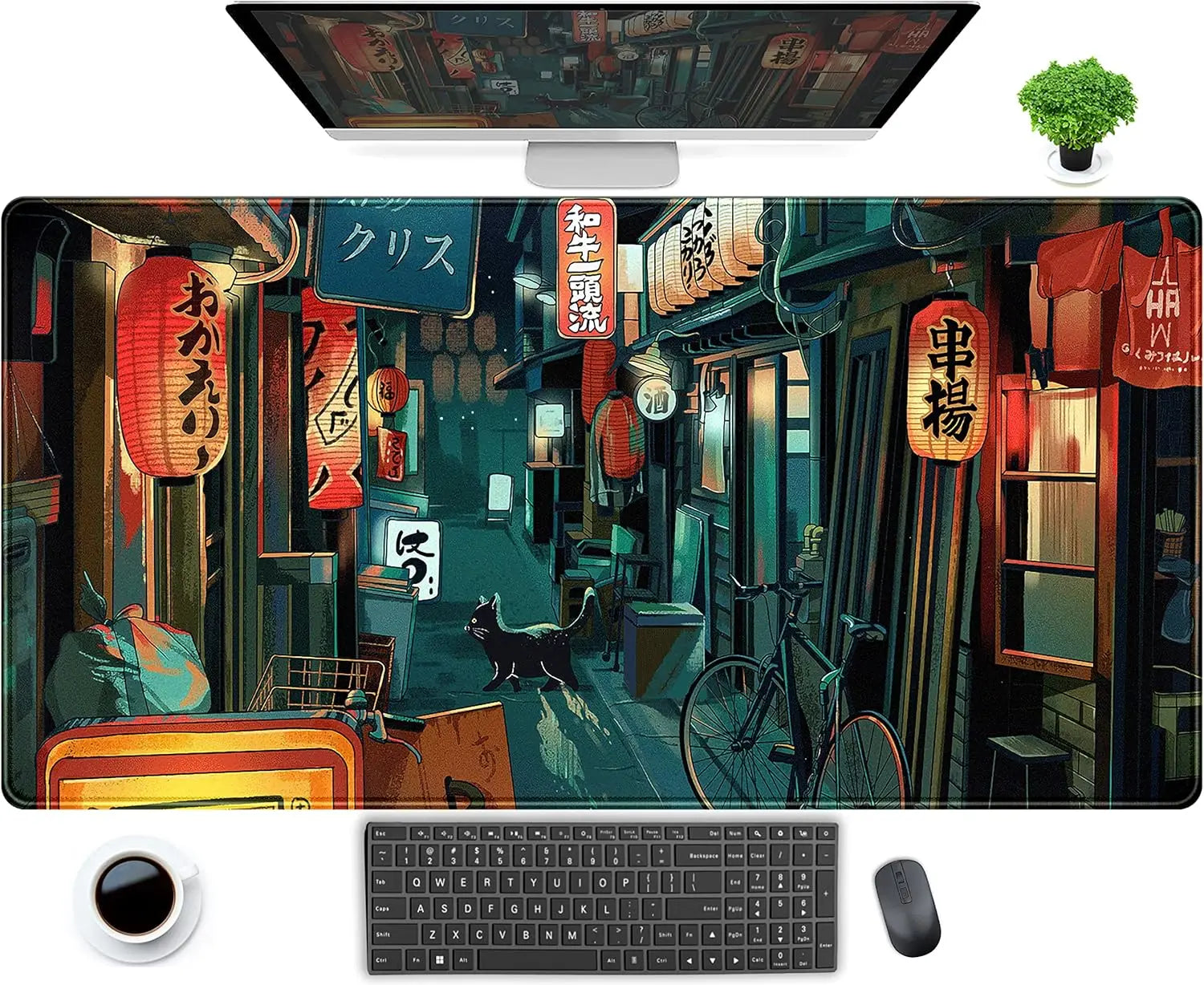 Pastel Purple Desk Mat Kawaii Cat Patterns