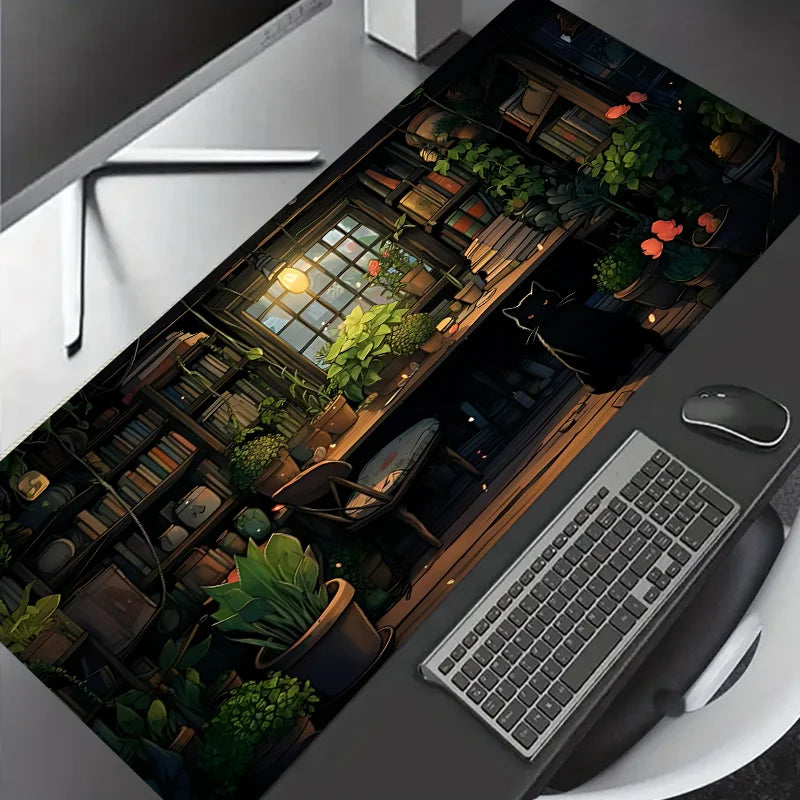 Black Cat Green Plants Design