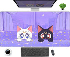 Pastel Purple Desk Mat Kawaii Cat Patterns