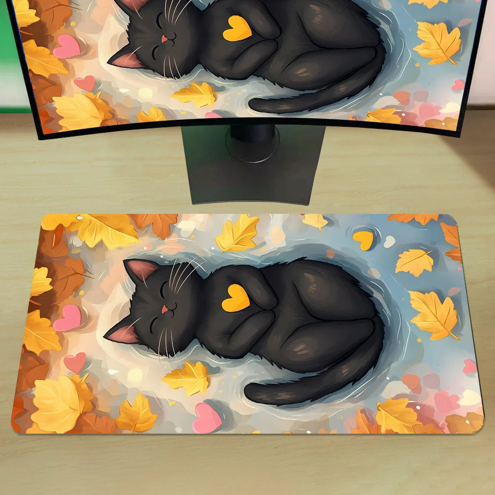 Cartoon Black Cat Art Desk