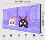 Pastel Purple Desk Mat Kawaii Cat Patterns