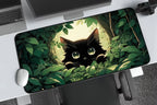 Cute Black Cat  Kawaii Peeking Through Leaves