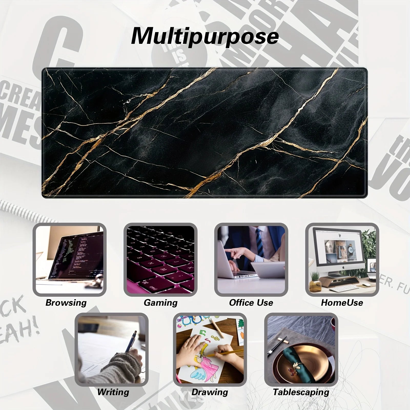 Black marble stripe Desk Mat Modern Abstract