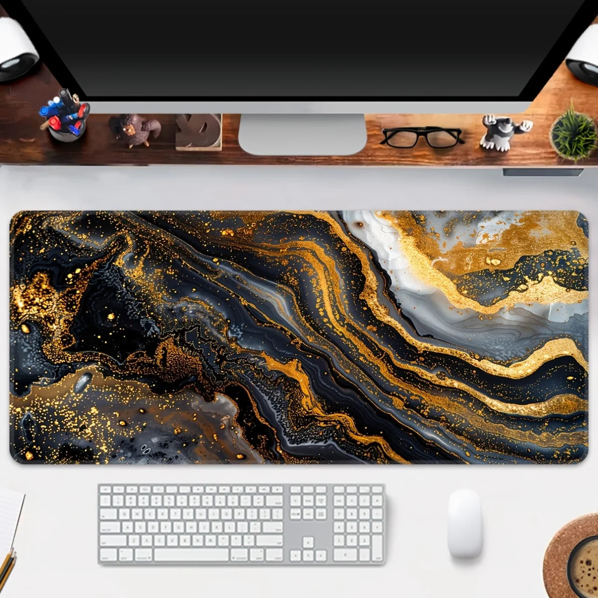 Golden Marble Large Mouse Pad
