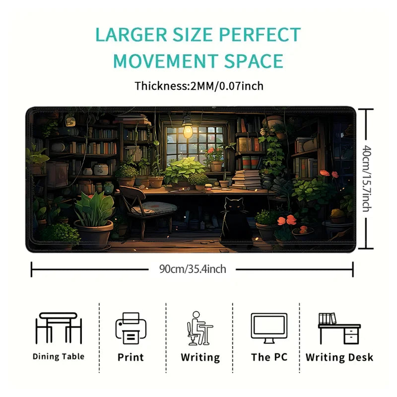 Black Cat Green Plants Design