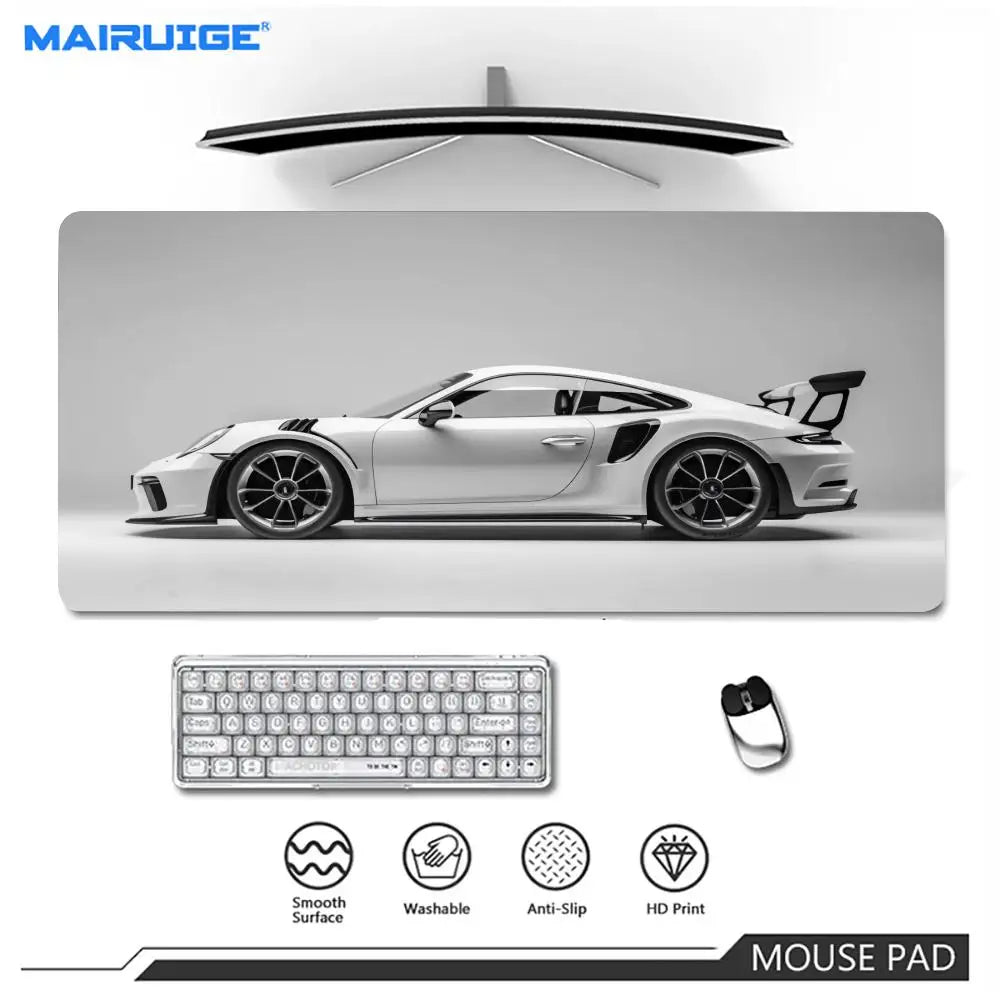 White Sports car Mouse Pad