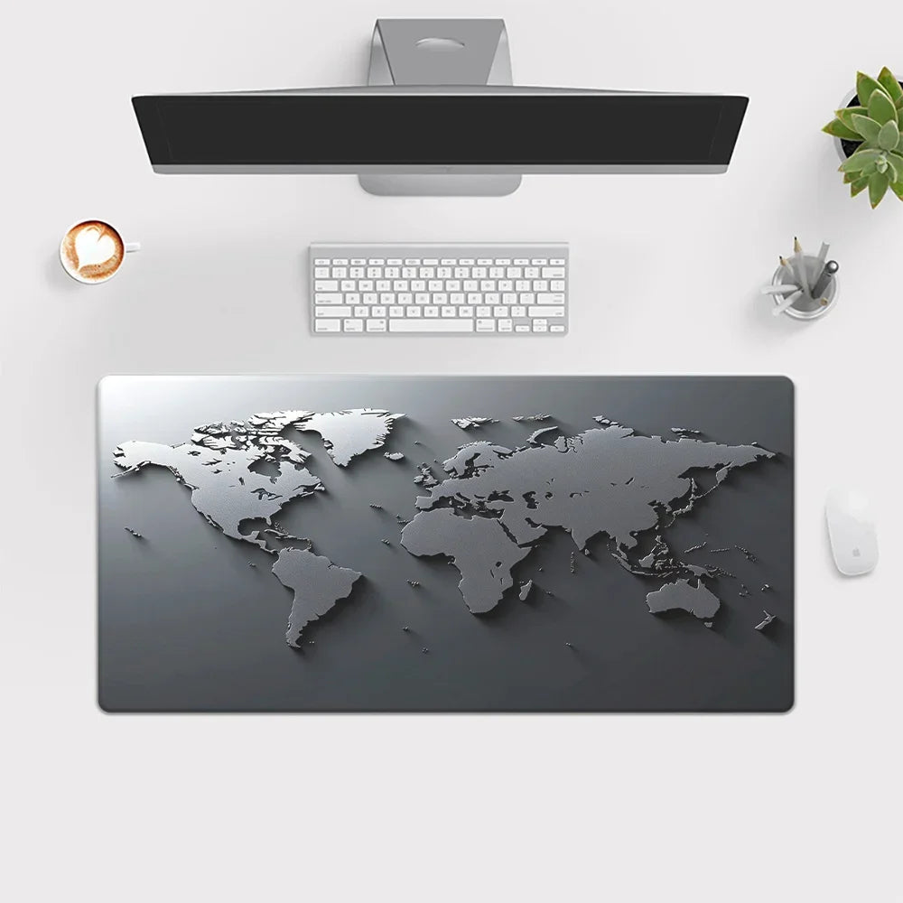 Grey World Map Desk Mat HD Multifunctional