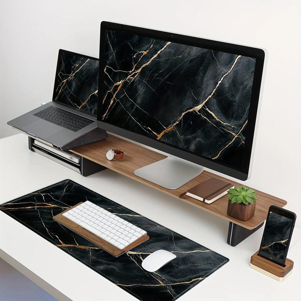 Black marble stripe Desk Mat Modern Abstract