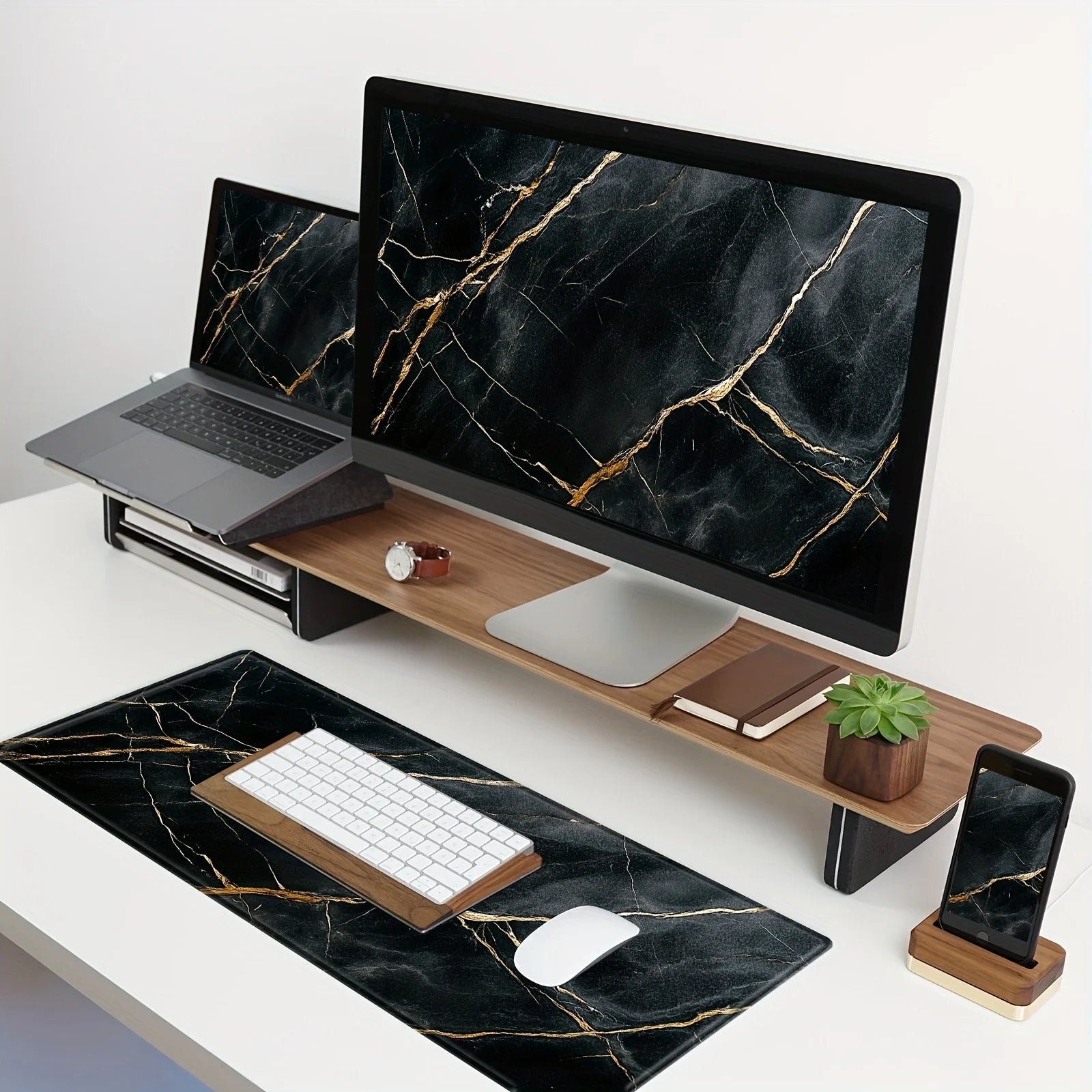 Black marble stripe Desk Mat Modern Abstract