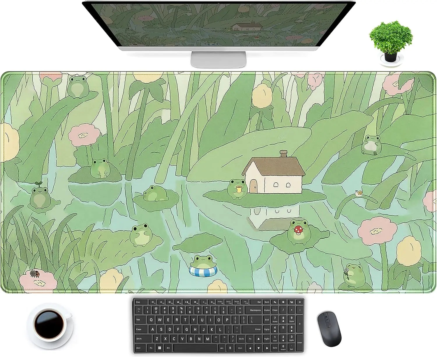 Pastel Purple Desk Mat Kawaii Cat Patterns