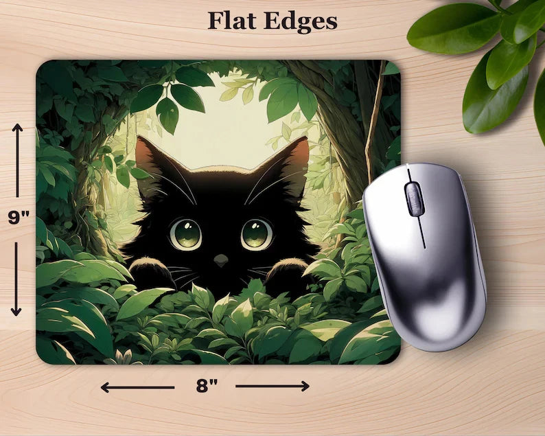 Cute Black Cat  Kawaii Peeking Through Leaves