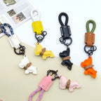 Leather Lanyard Keychain Creative Method Fighting Dog Puppies Custom Text Logo Animal Bag Pendant High-end Car Keyring Gift