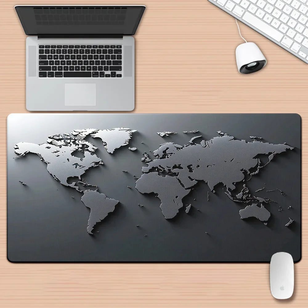 Grey World Map Desk Mat HD Multifunctional