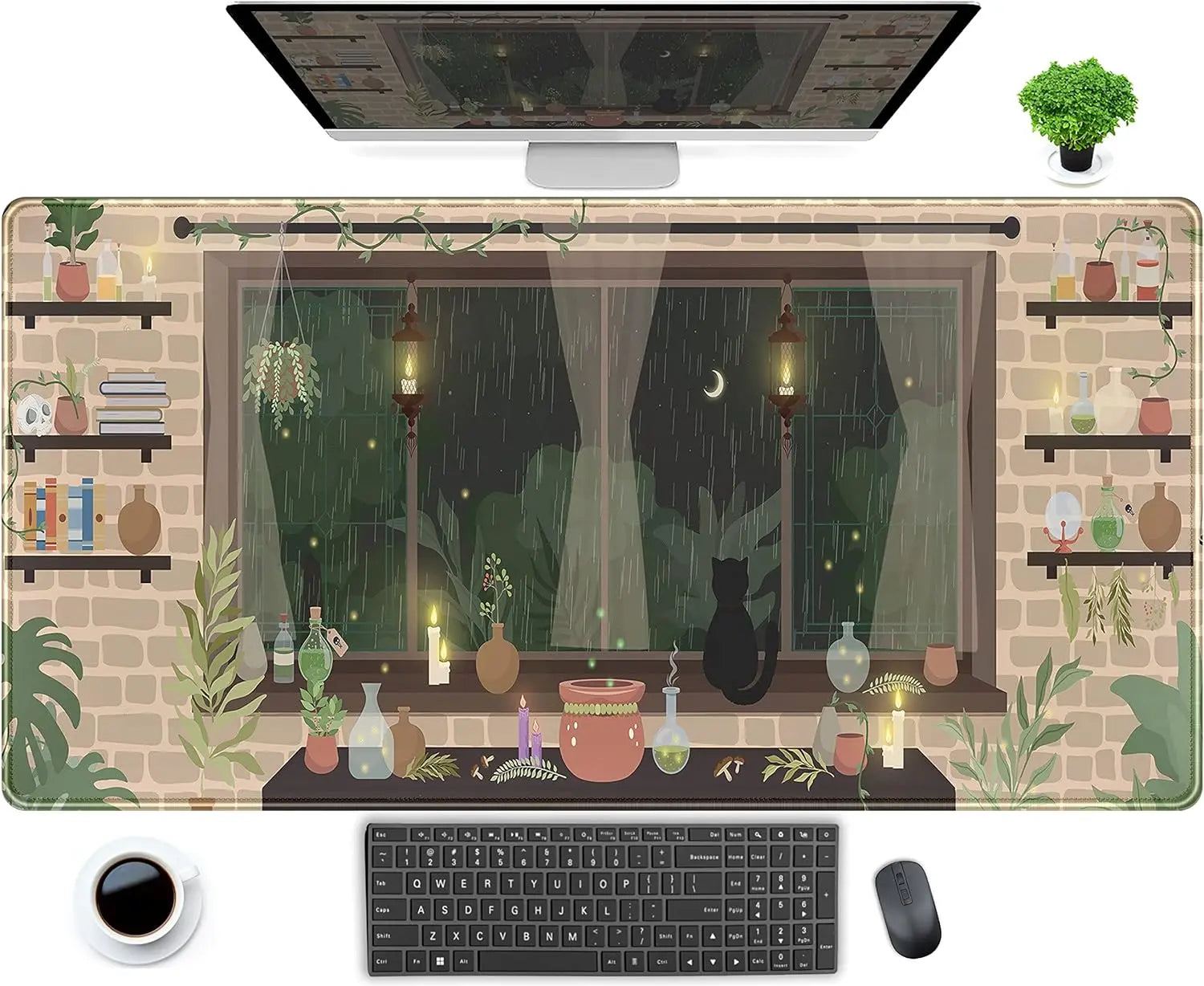 Pastel Purple Desk Mat Kawaii Cat Patterns