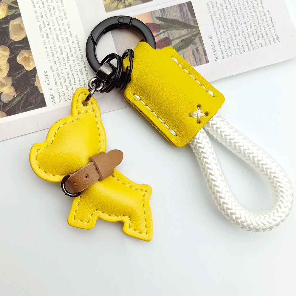 Leather Lanyard Keychain Creative Method Fighting Dog Puppies Custom Text Logo Animal Bag Pendant High-end Car Keyring Gift