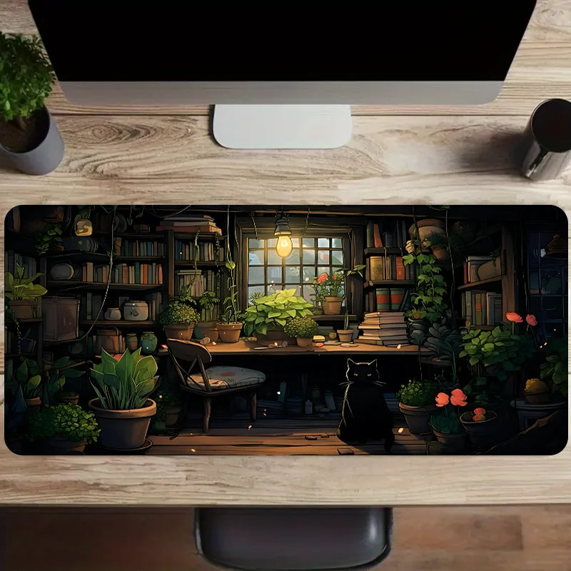 Black Cat Green Plants Design