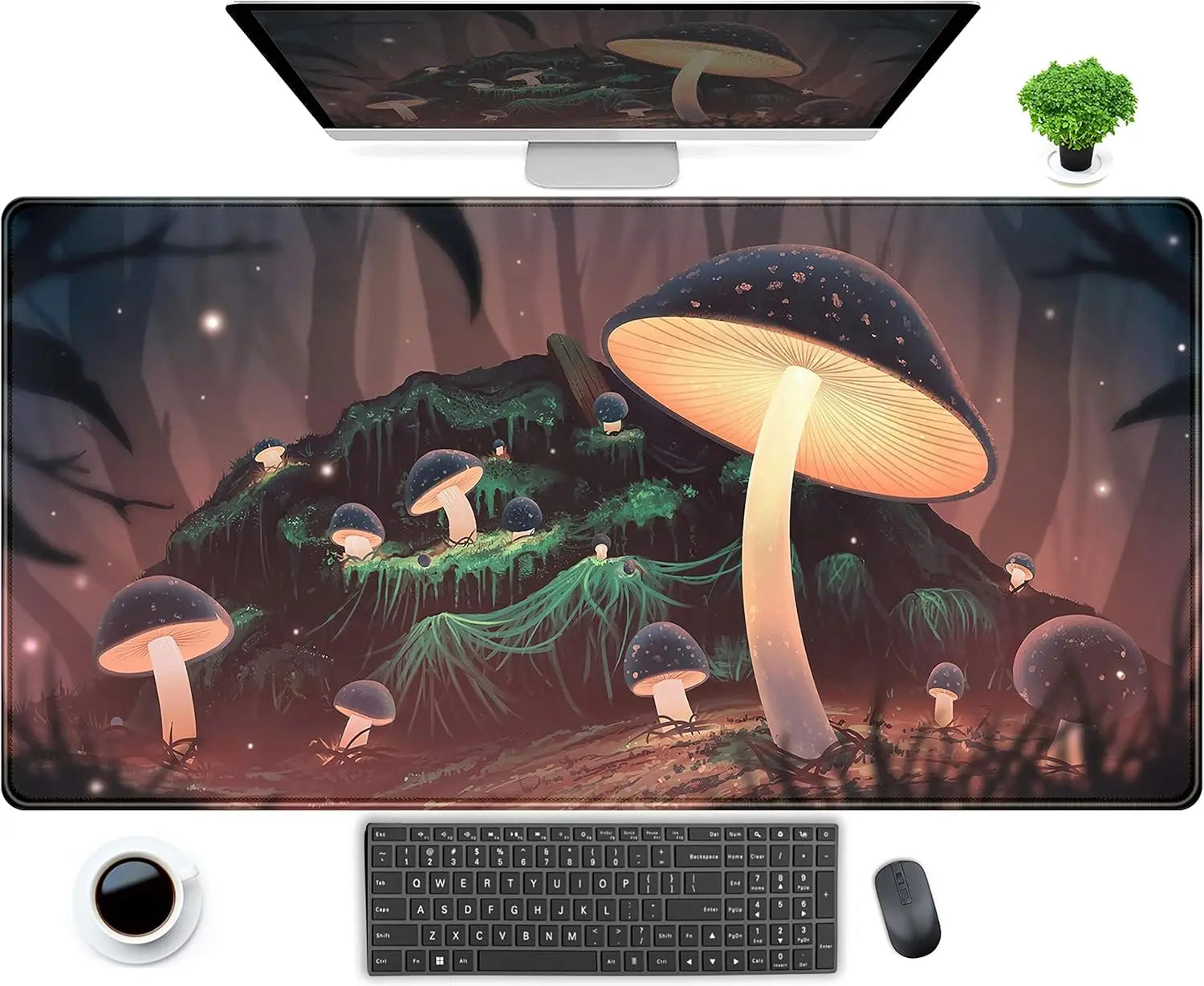 Pastel Purple Desk Mat Kawaii Cat Patterns