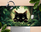 Cute Black Cat  Kawaii Peeking Through Leaves