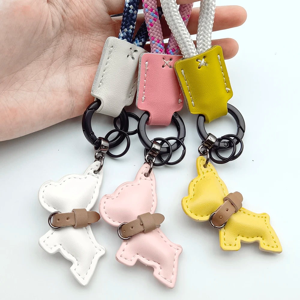 Leather Lanyard Keychain Creative Method Fighting Dog Puppies Custom Text Logo Animal Bag Pendant High-end Car Keyring Gift
