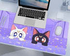 Pastel Purple Desk Mat Kawaii Cat Patterns