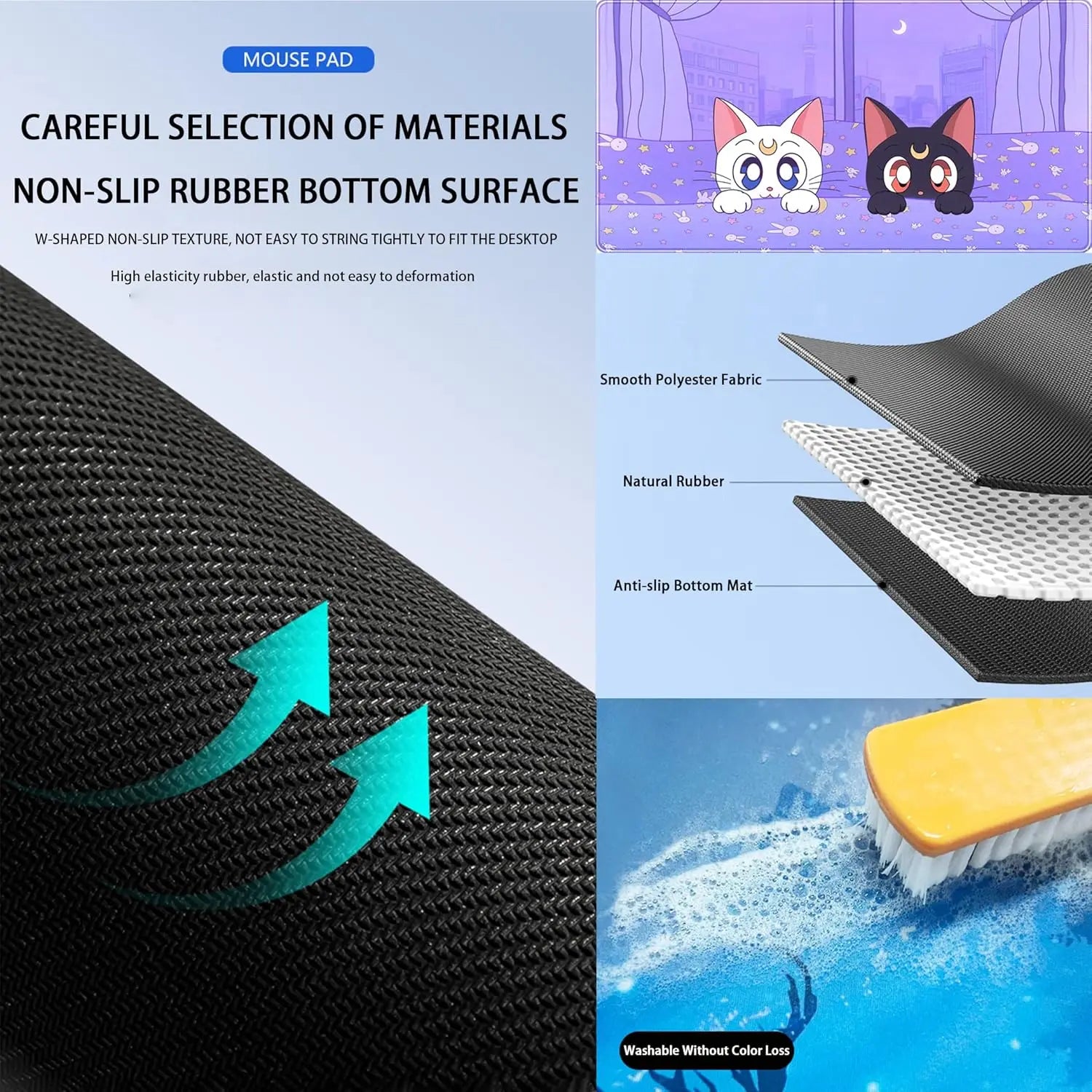 Pastel Purple Desk Mat Kawaii Cat Patterns